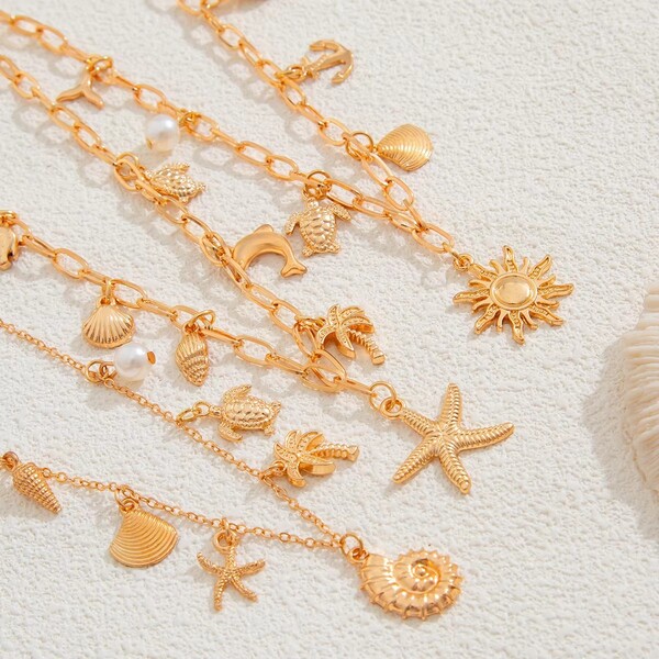 Alloy Seahorse Starfish Shell Pendant Necklace