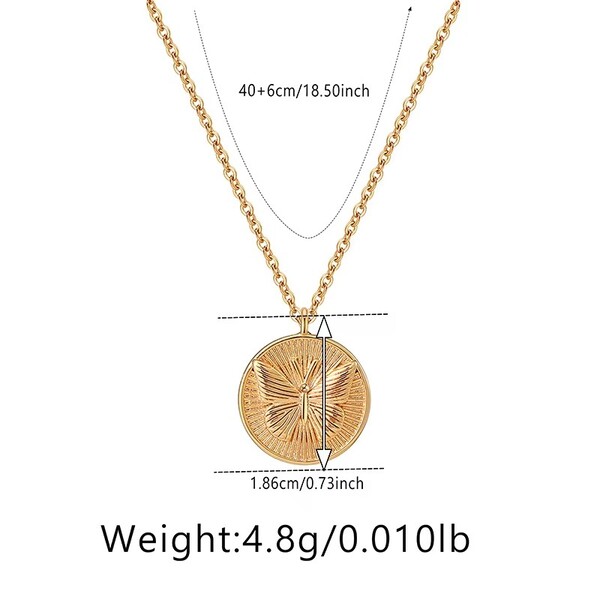 Geometric Round Pendant Butterfly Design Necklace