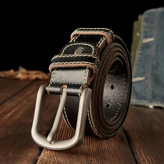 Handmade Genuine Leather Belt With Alloy Pin Buckle