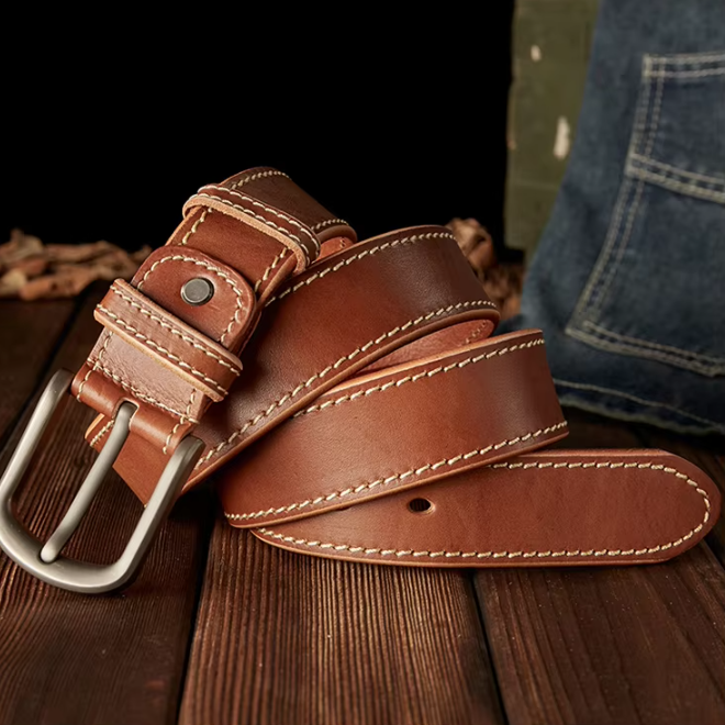 Handmade Genuine Leather Belt With Alloy Pin Buckle