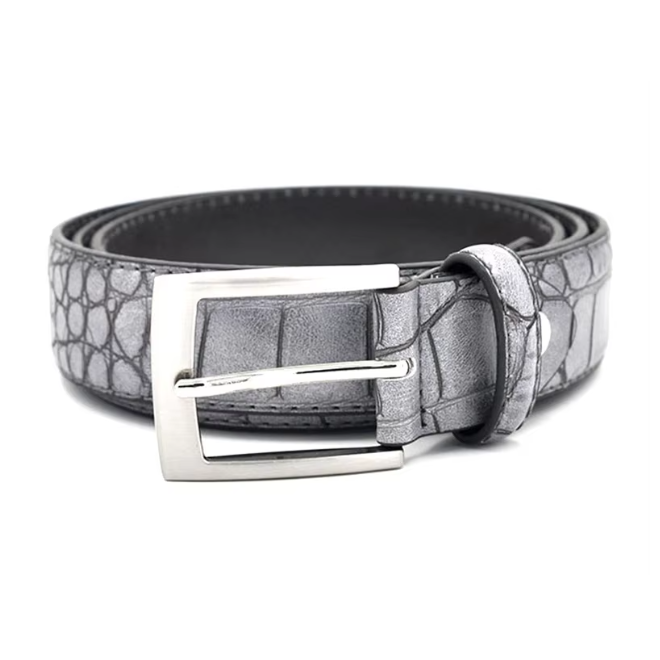 Crocodile Pattern Embossed Casual Genuine Cowhide Leather Belt