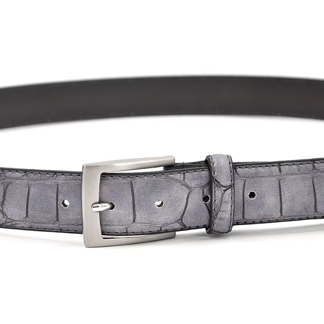 Crocodile Pattern Embossed Casual Genuine Cowhide Leather Belt